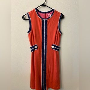 Lilly Pulitzer Fannie dress. Tangerine with navy and white detail. Size Small.
